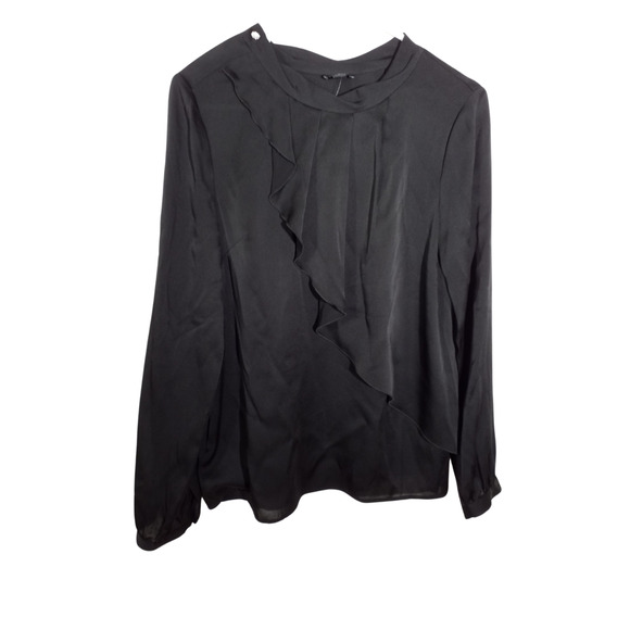 Ann Taylor Silk Stretch Top | Rhinestone Ruffle Long Sleeve NWT Sz S - Picture 1 of 5